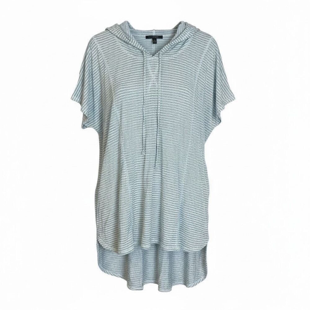Lane Bryant Stripe Short Sleeve High Low Drawstring Hoodie Gray White Size 18/20
